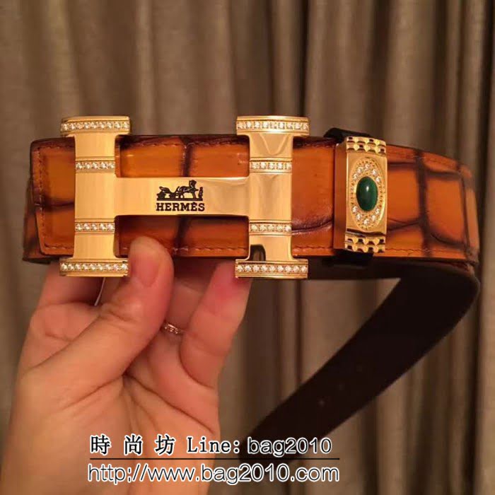 愛馬仕HERMES 純手工美洲鱷魚無拼接肚皮 海外專櫃 高端男士皮帶 HHG1291